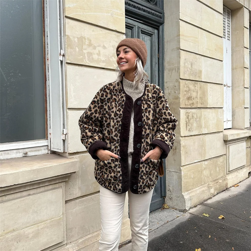 Octavia - Leopard Print O-Neck Coat