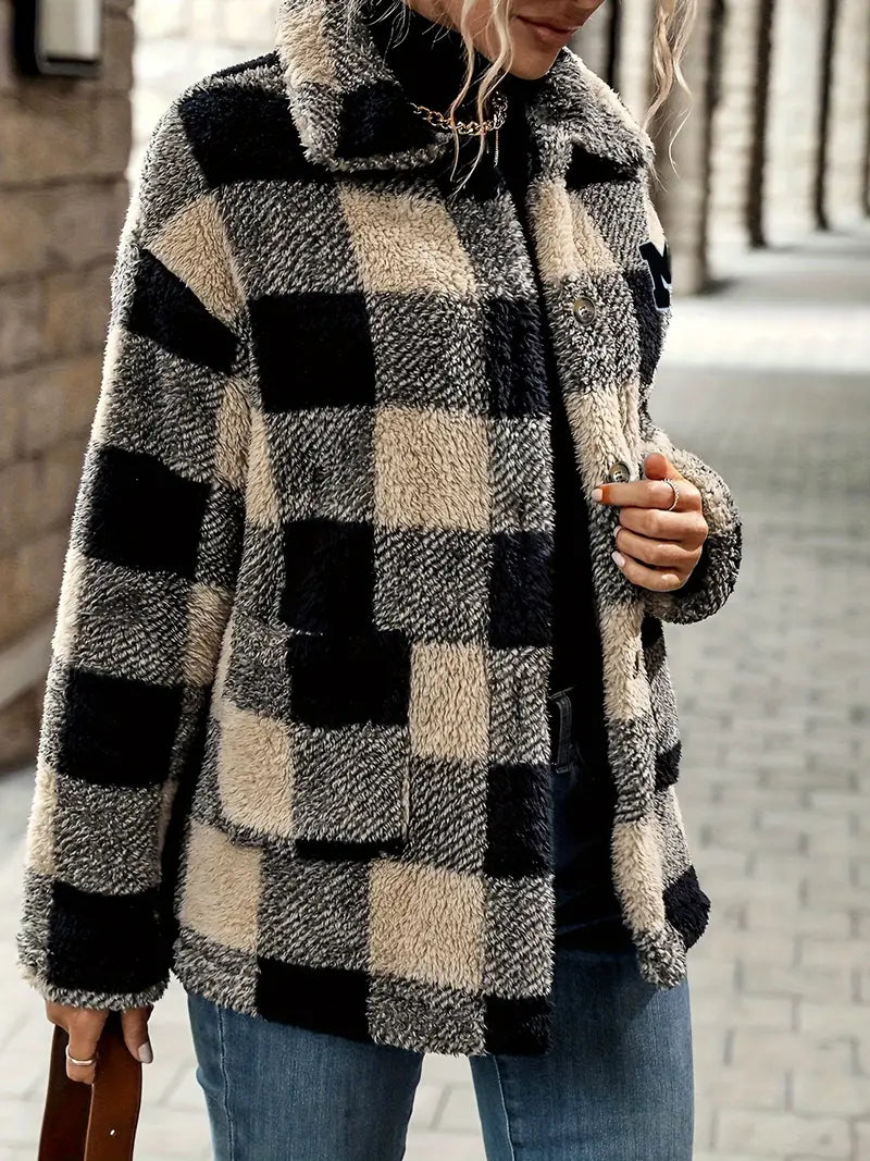 Debra - Lapel Coat with Check Pattern