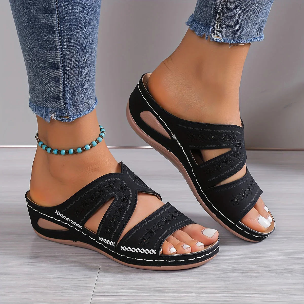 Estelle - Hollow-out design wedge heel women's sandals