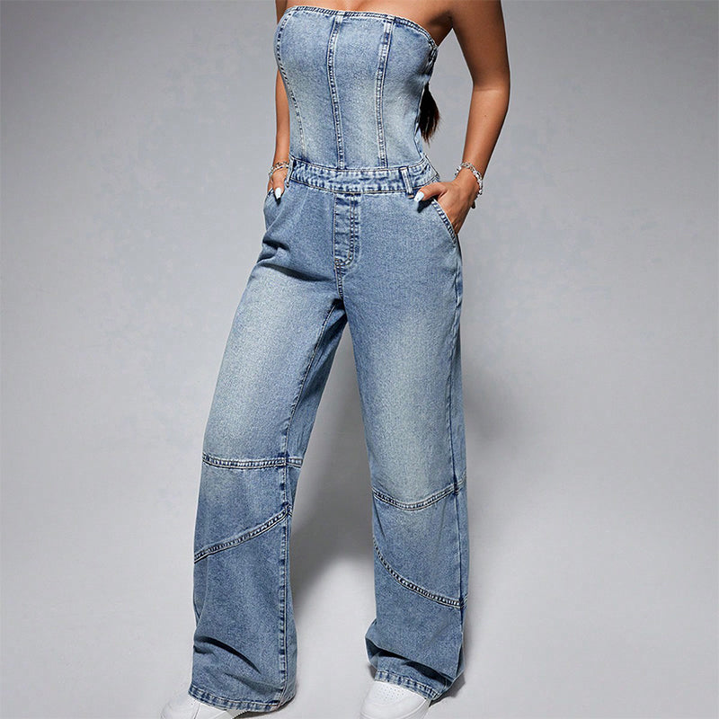 Camila - Off-the-shoulder denim jumpsuits