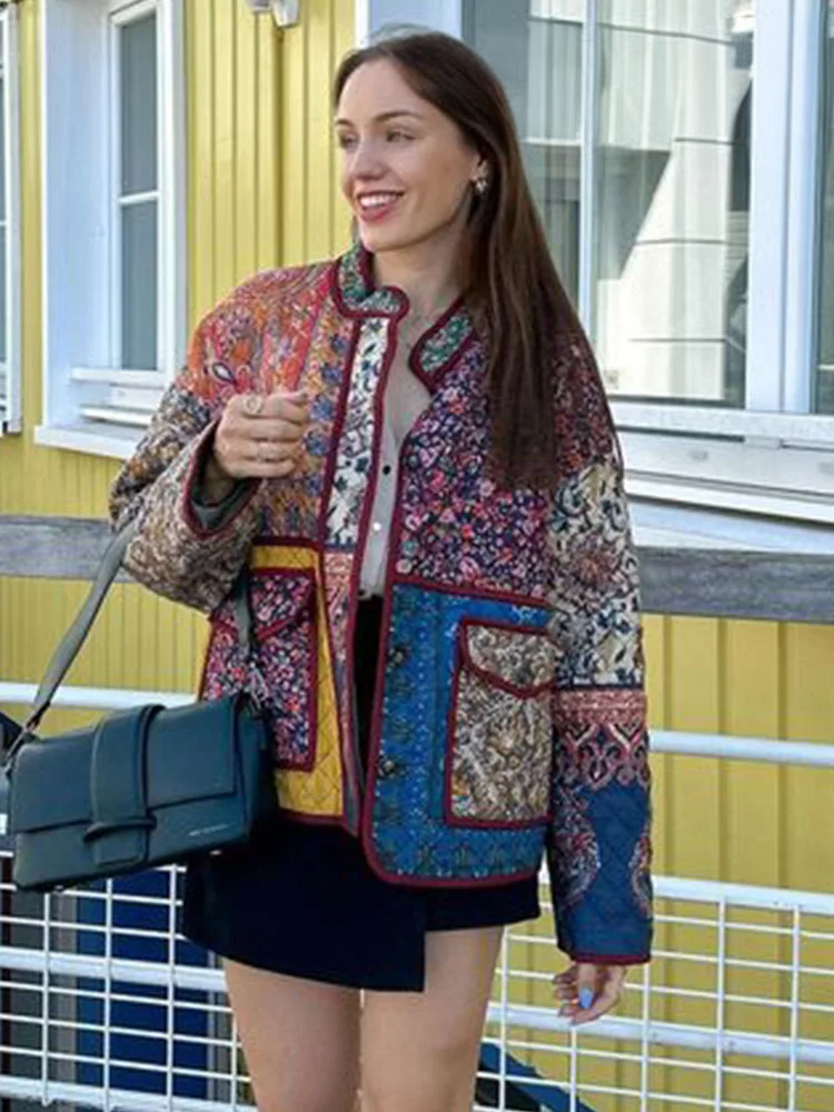 Brianna - Floral Print Coat with Patchwork Pockets