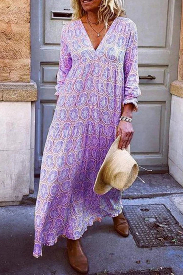 Layla - Robe patchwork décontractée avec imprimé et décolleté en V