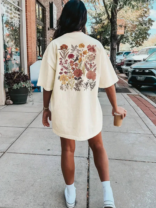 Iris - Round neck floral print T-shirt dress