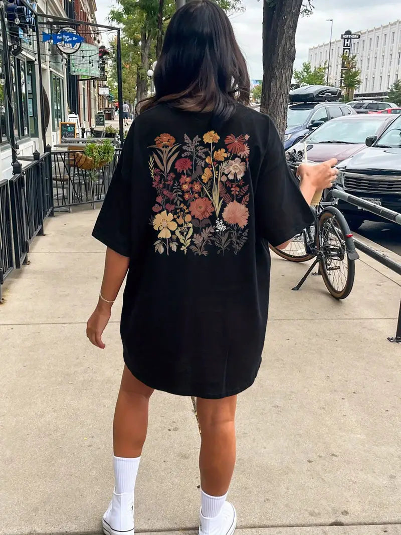 Iris - Round neck floral print T-shirt dress