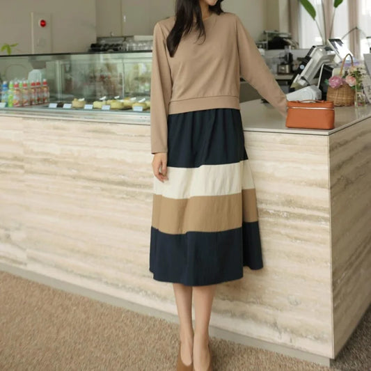 Edith - Long knitted dress with two faux pieces