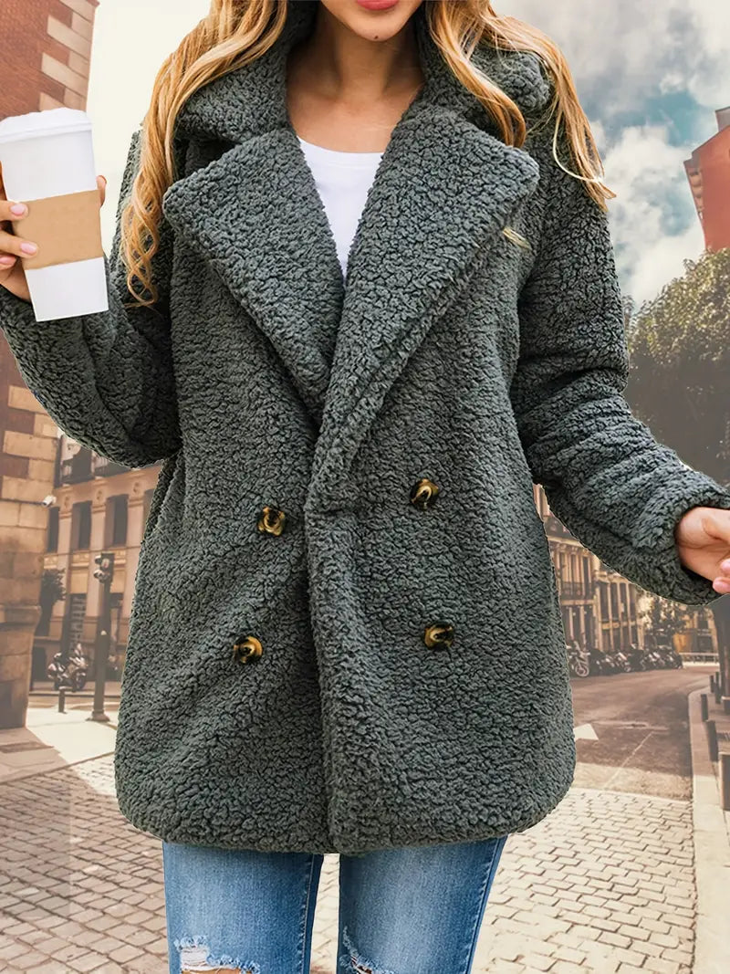 Lolly - Double-breasted teddy coat with lapels