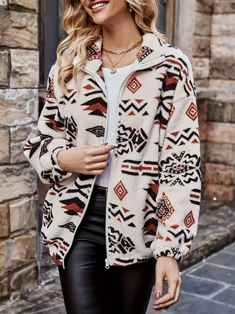 Frenda - Elegant fleece jacket with geometric pattern