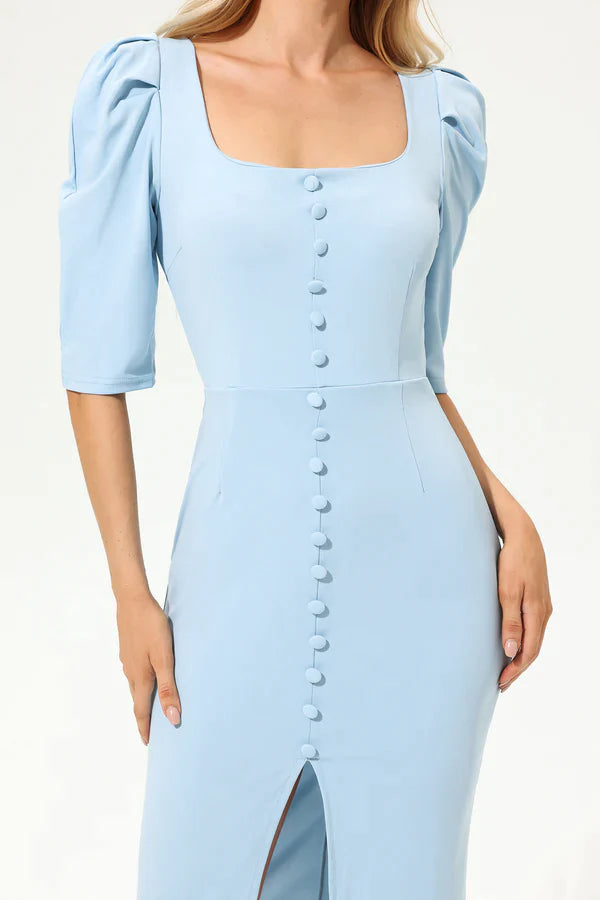 Elizabeth - Puff Sleeve Square Collar Dress