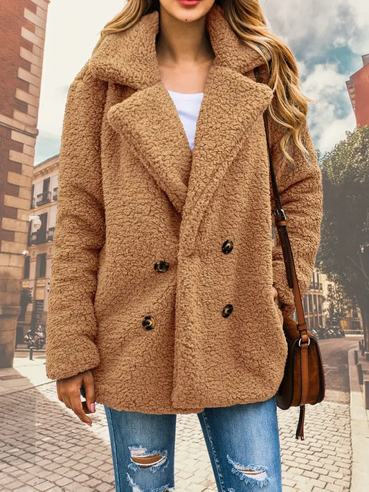 Lolly - Double-breasted teddy coat with lapels