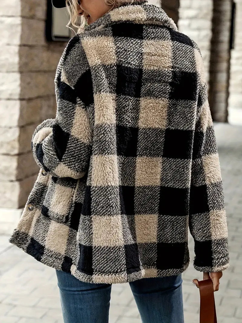 Debra - Lapel Coat with Check Pattern