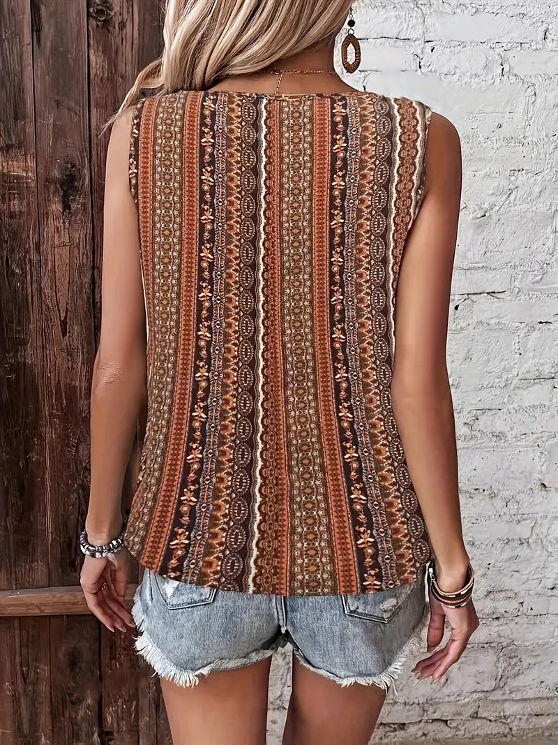 Grace - Boho Print V-Neck Twisted Tank Top