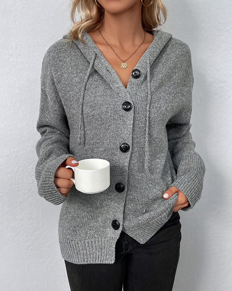 Nienke | Plain cardigan with hood and laces