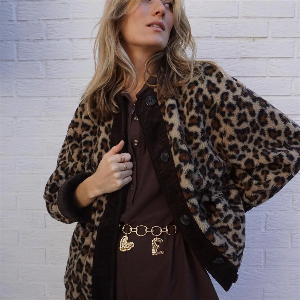 Octavia - Leopard Print O-Neck Coat