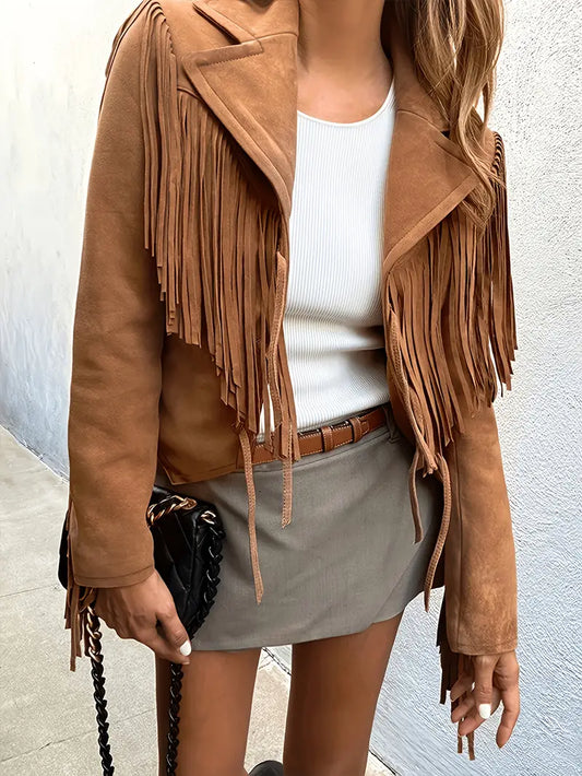 Hazel - Women's suede jacket with fringes