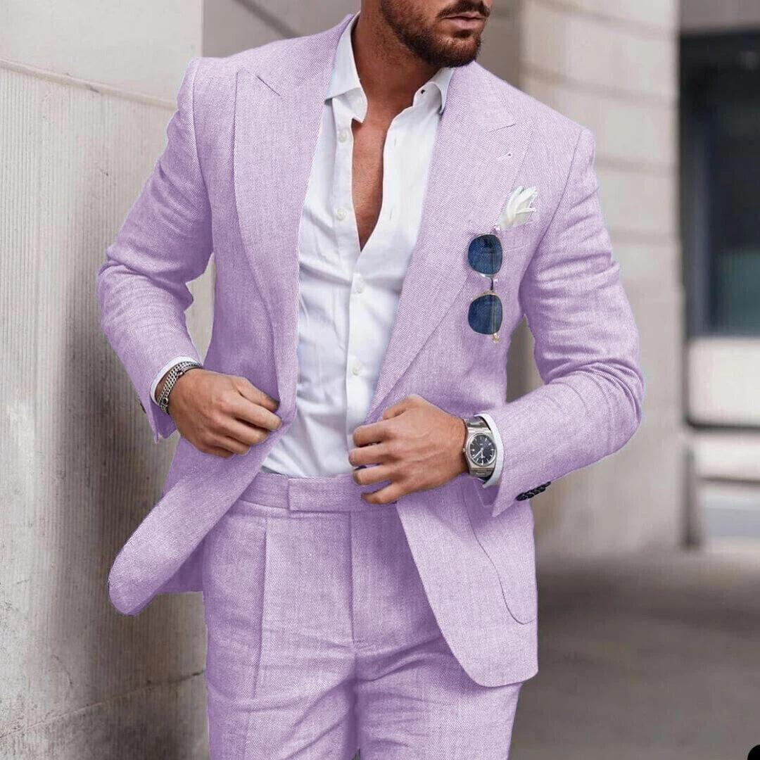 Costume de mariage de plage 2 pièces en lin tendance pour hommes - Caden