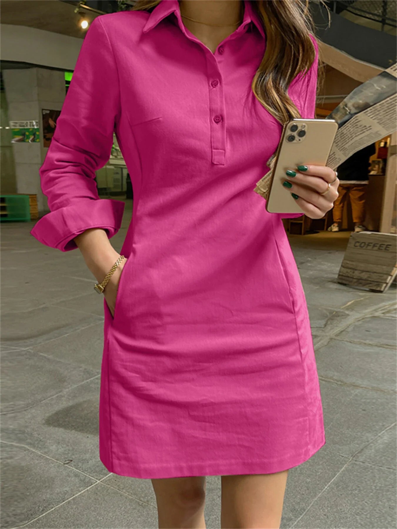 Kimberley - Long Sleeve Casual Dress with Pocket