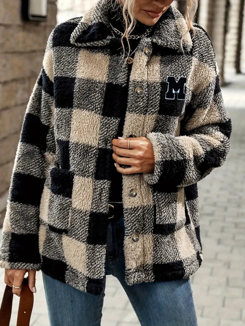 Debra - Lapel Coat with Check Pattern