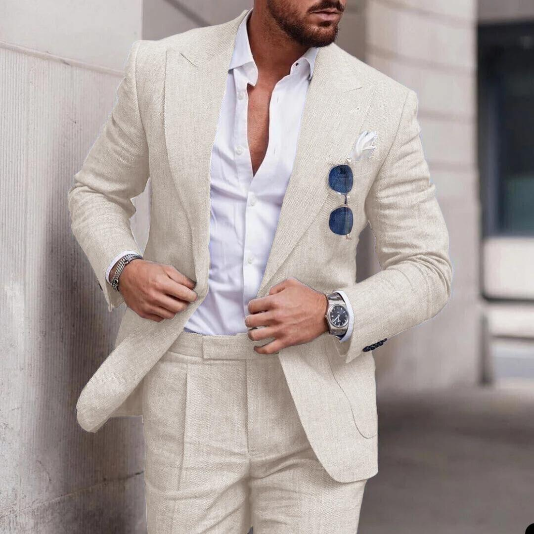 Costume de mariage de plage 2 pièces en lin tendance pour hommes - Caden