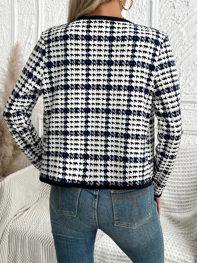 Holly - Open Front Houndstooth Jacket