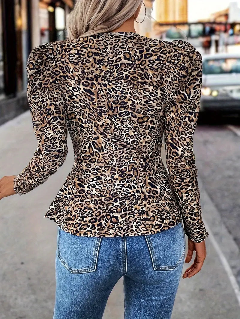 Madeline - Casual women's jacket with leopard print and zipper