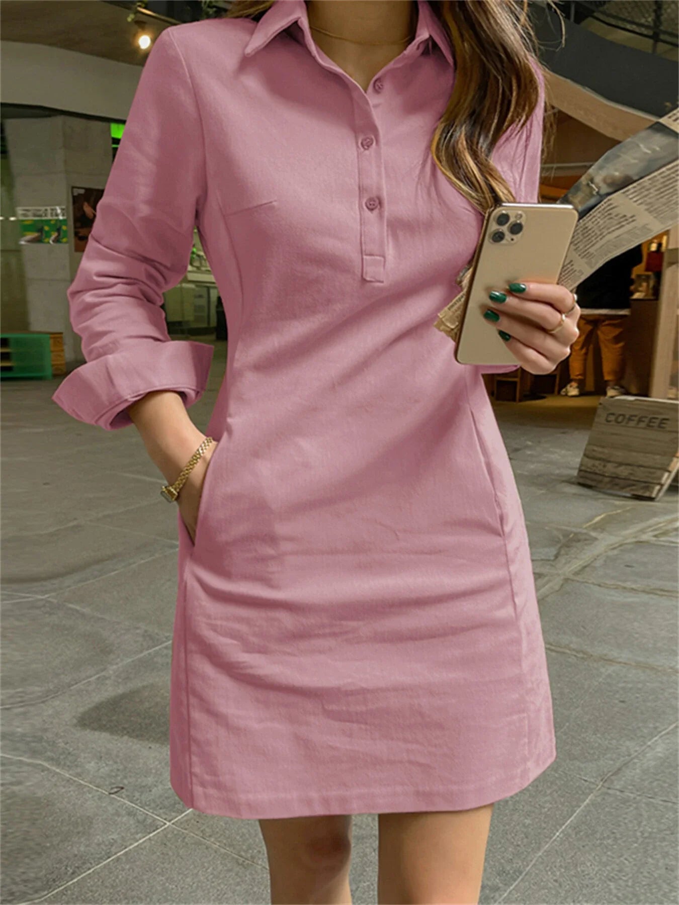 Kimberley - Long Sleeve Casual Dress with Pocket