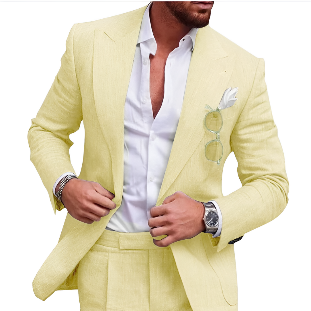 Costume de mariage de plage 2 pièces en lin tendance pour hommes - Caden