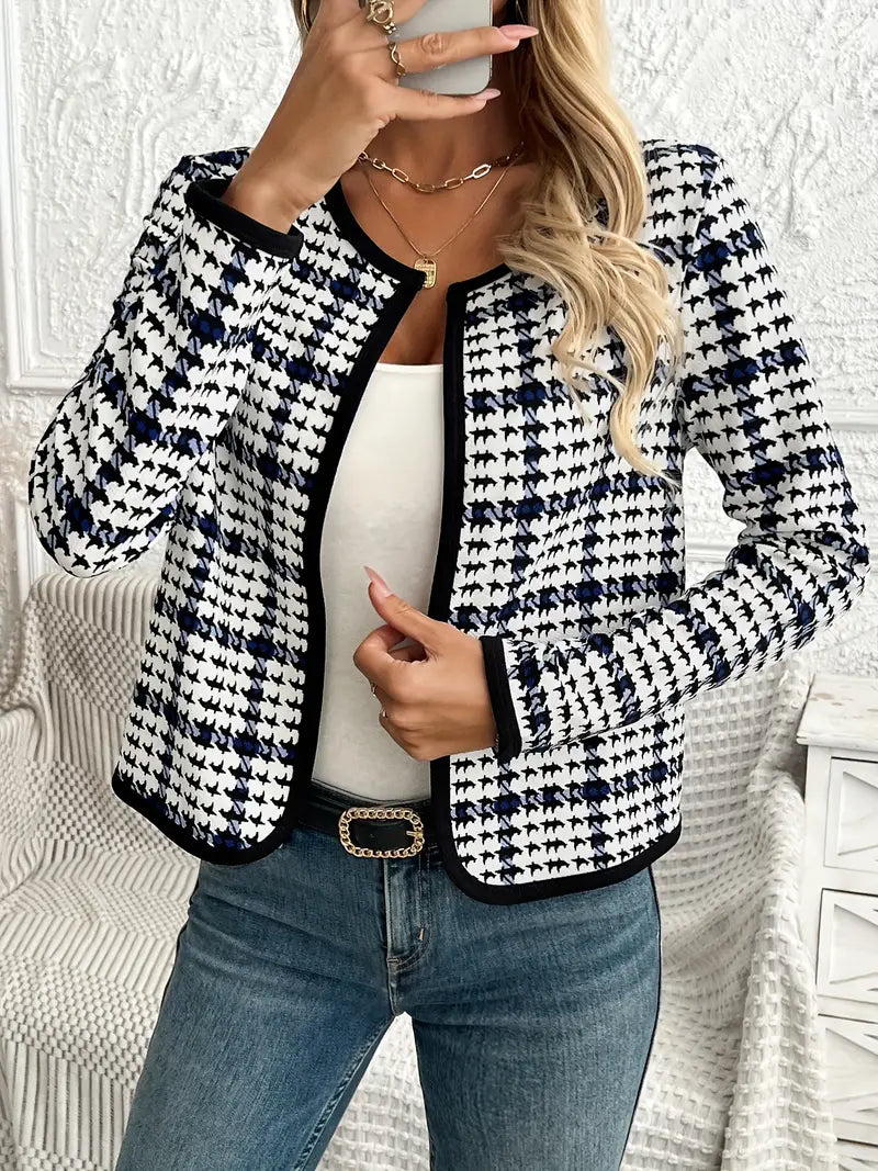 Holly - Open Front Houndstooth Jacket