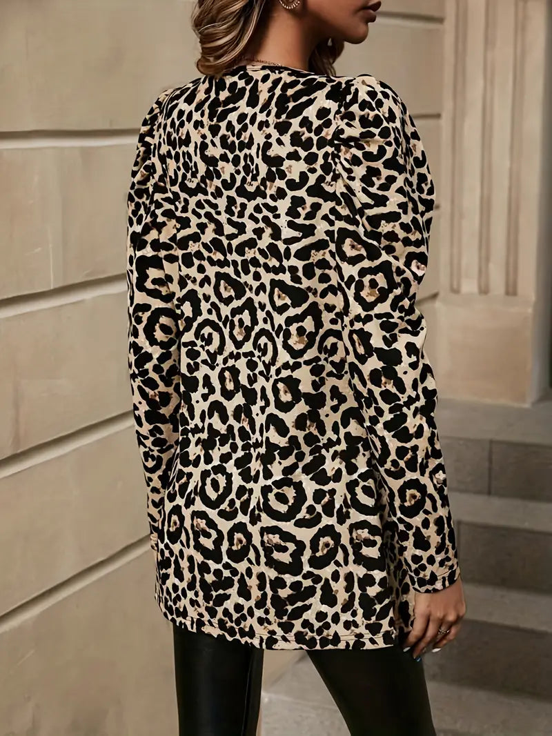 Alma - Leopard Print Open Front Coat