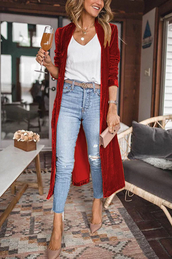 Hailie - elegant long velvet cardigan