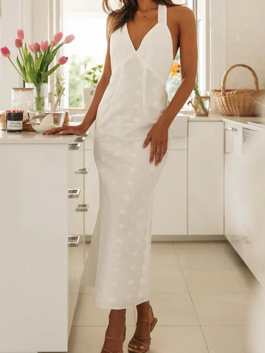 Antonia - White midi dress with crochet lace