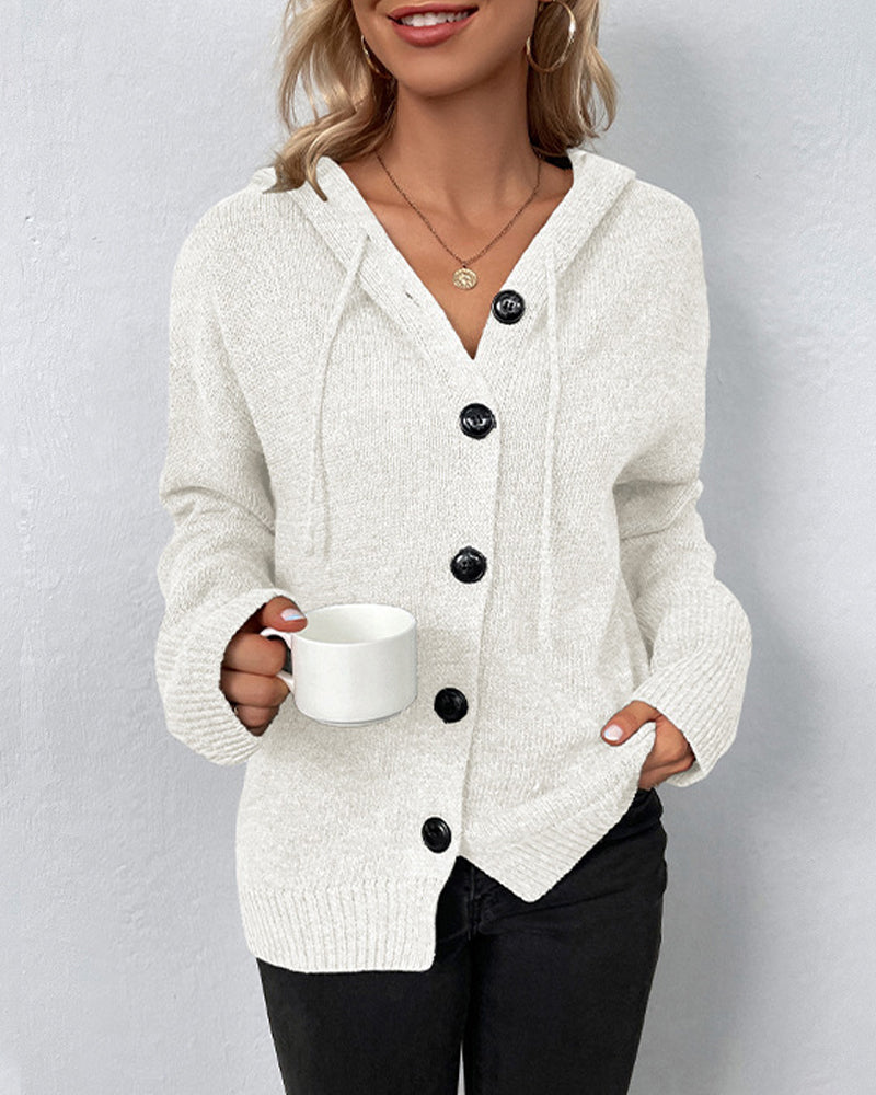 Nienke | Plain cardigan with hood and laces