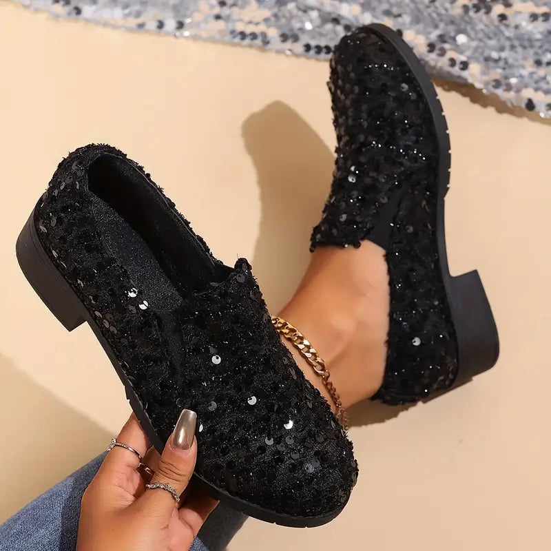 Arlene - Women's loafers with sequins and chunky heel