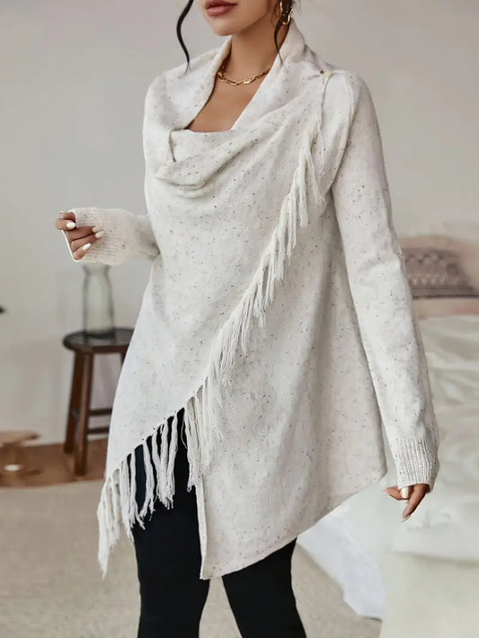 Katherine - Cardigan with collar and tassels on the hem