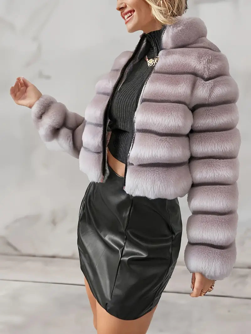 Olive - Fluffy faux fur coat with zipper