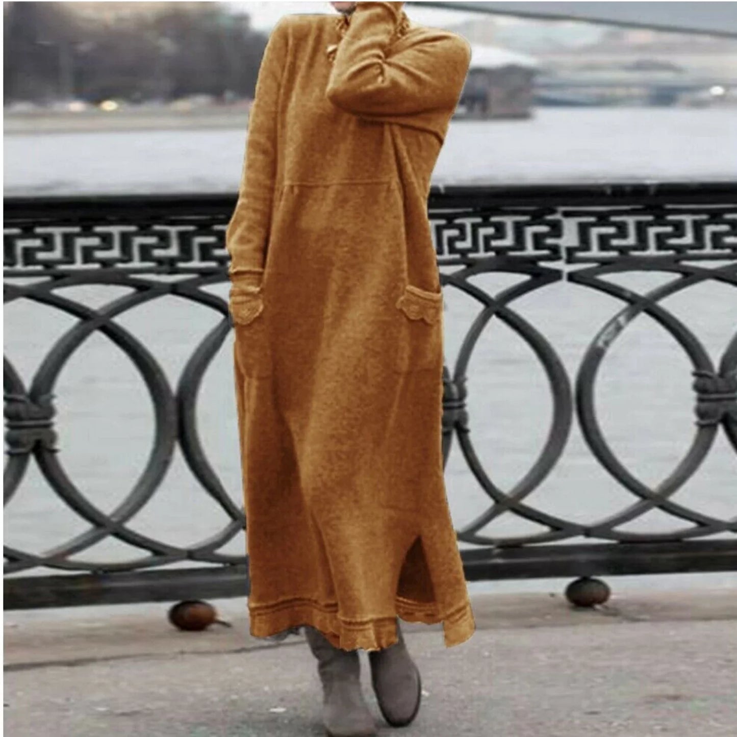 Penelope - Round Neck Long Sleeve Winter Dress