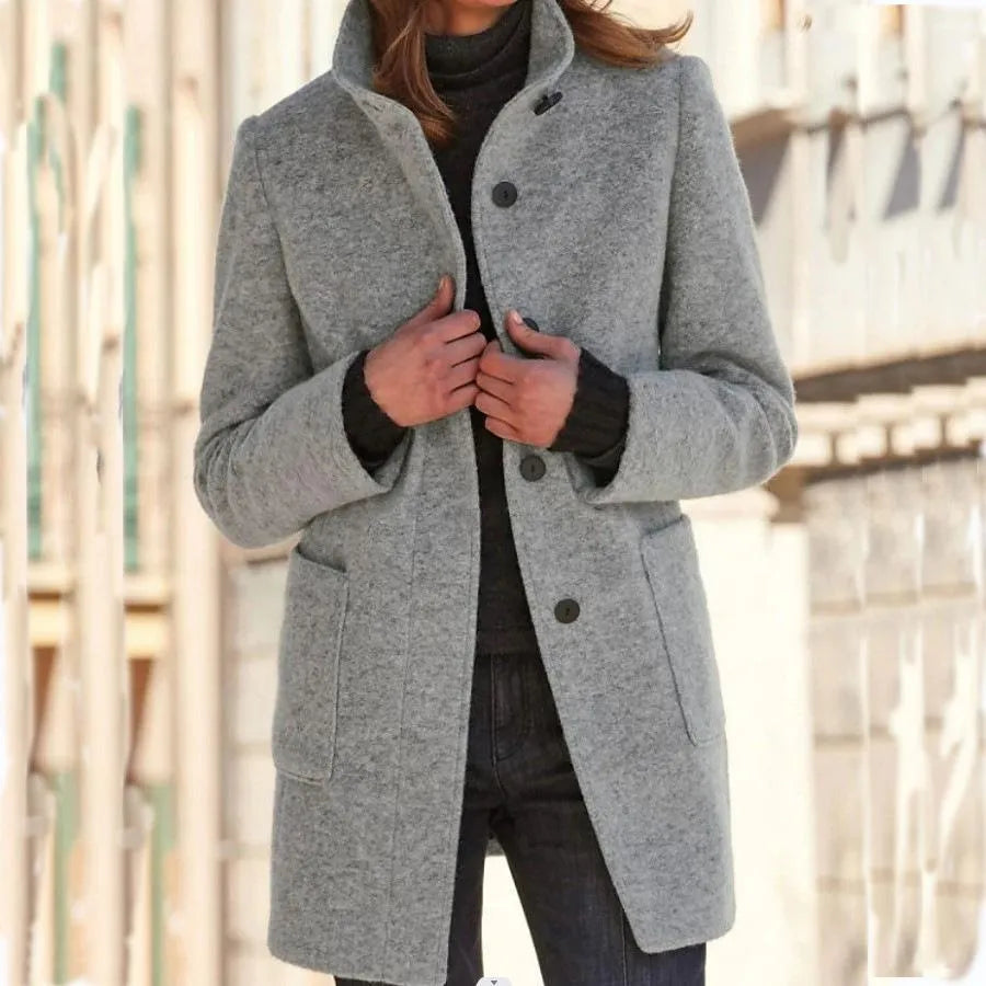 Elegant standing collar coat for women - Camille