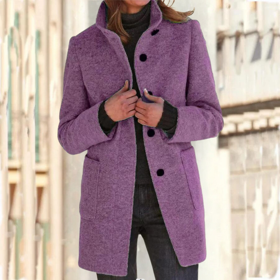 Elegant standing collar coat for women - Camille