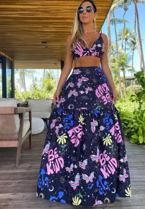 Heather - Two-piece set consisting of skirt and printed bra with straps