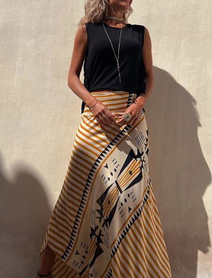 Audrey - Geometric Print Maxi Skirt