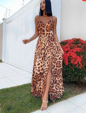 Kathleen - Seductive sexy long dress with animal print and slit