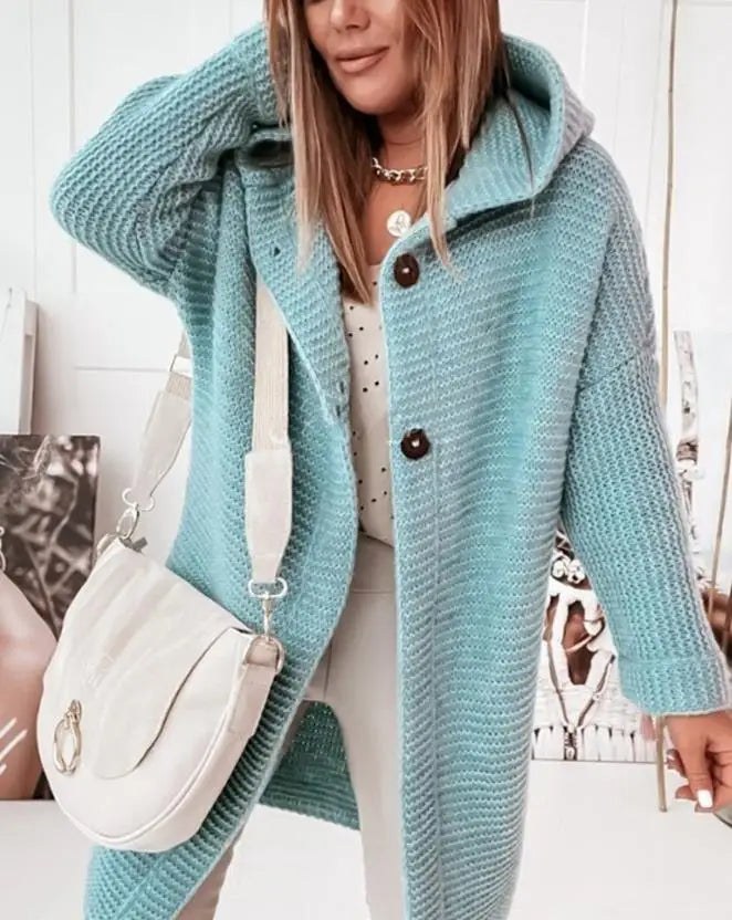 Amelia - Knitted Hooded Cardigan with Buttons