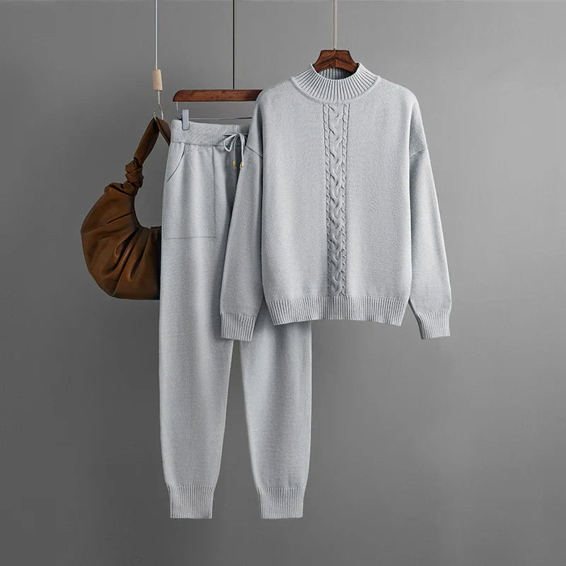 Josephine - Winter set of knitted top and pants with half turtleneck