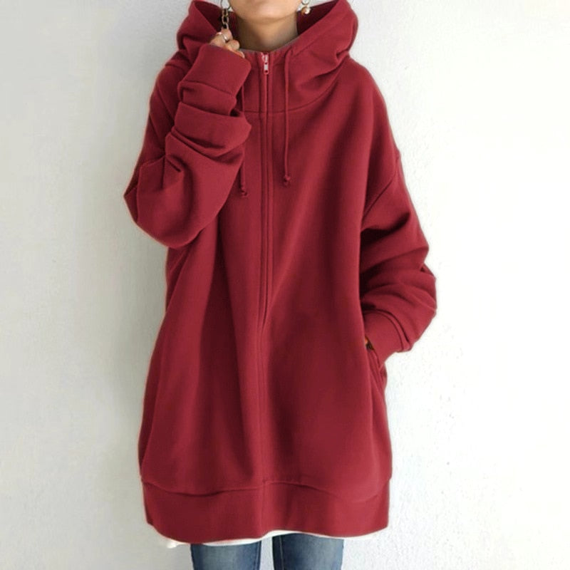 Cozy winter sweater with hood in oversized size - Cassandra