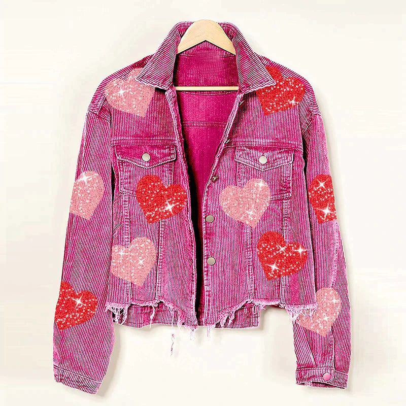 Alessandra - Corduroy bomber jacket with sequin heart