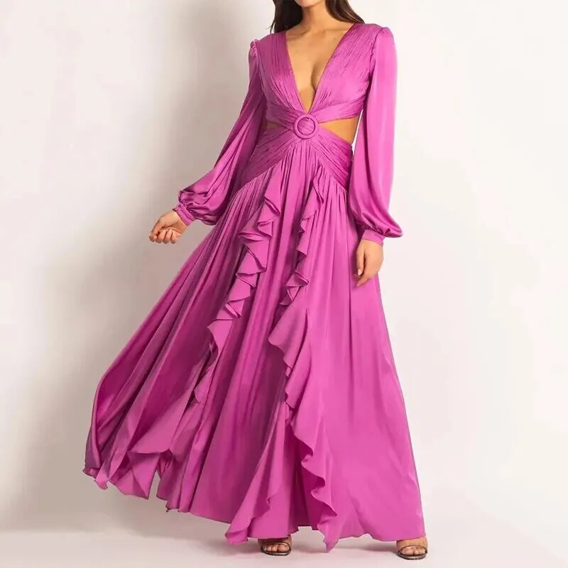 Elisa - Long dress with pleats and ruffles