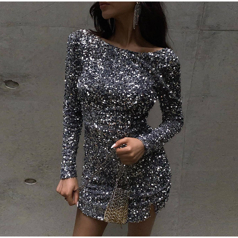 Open back glitter dress