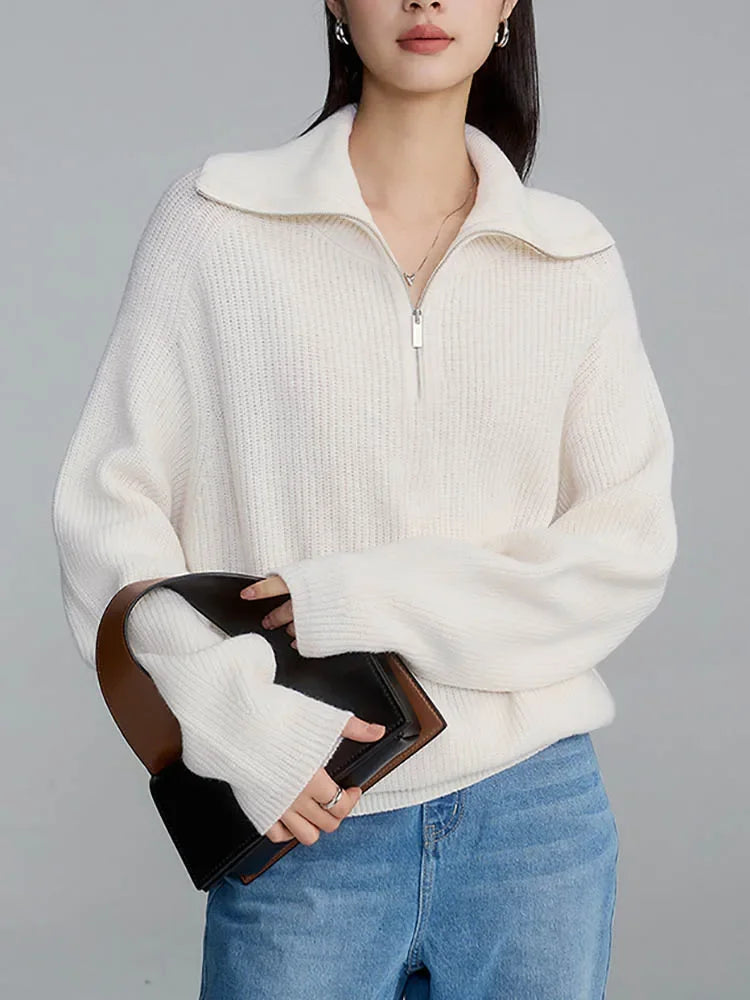 Lucie - Knitted Turtleneck Women's Sweater with Zipper