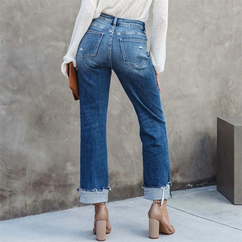 Roberta - Rechte jeans met hoge taille en knoopsluiting