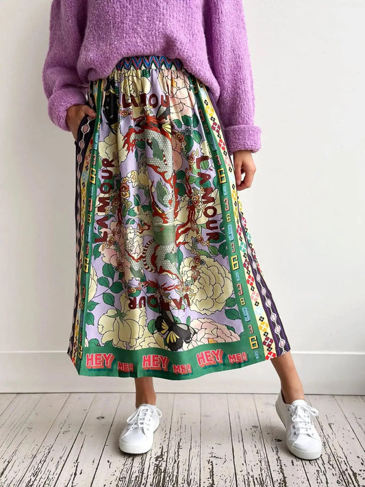 Hazel - Casual skirt with vintage print