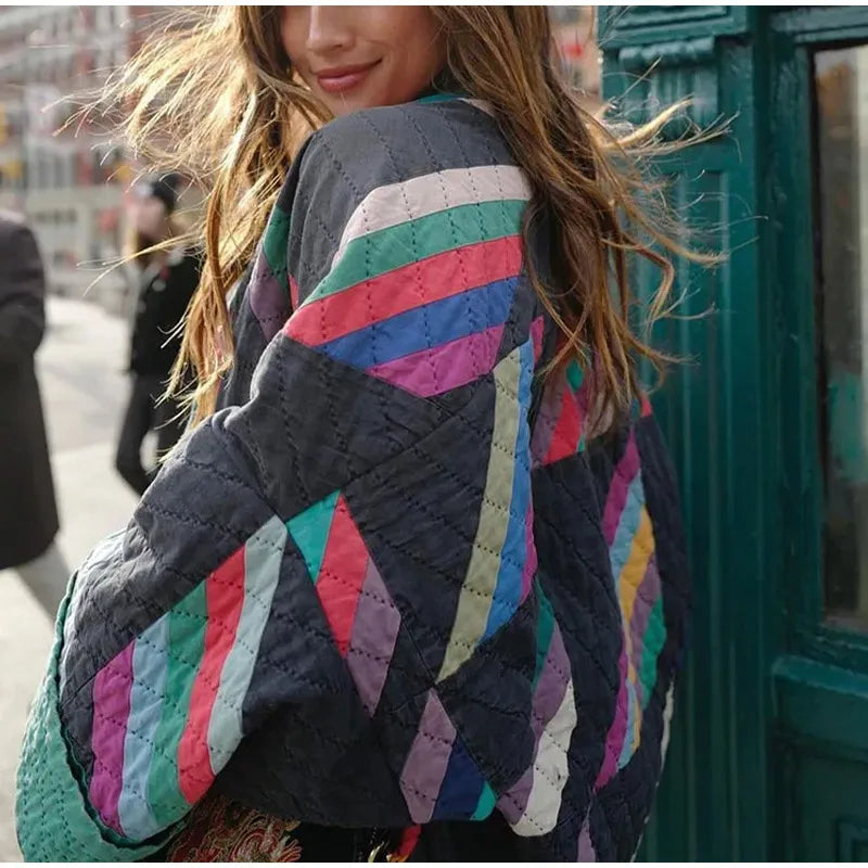 Serenity - Padded Kimono Vest with Rainbow Stripes